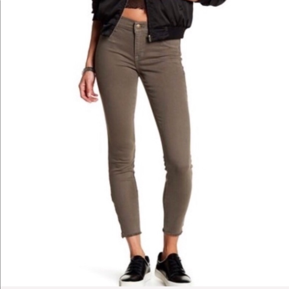 Pistola Ankle Gold Zip Mid Rise Skinny Stretch Army Olive Green Jeans 24 NWT